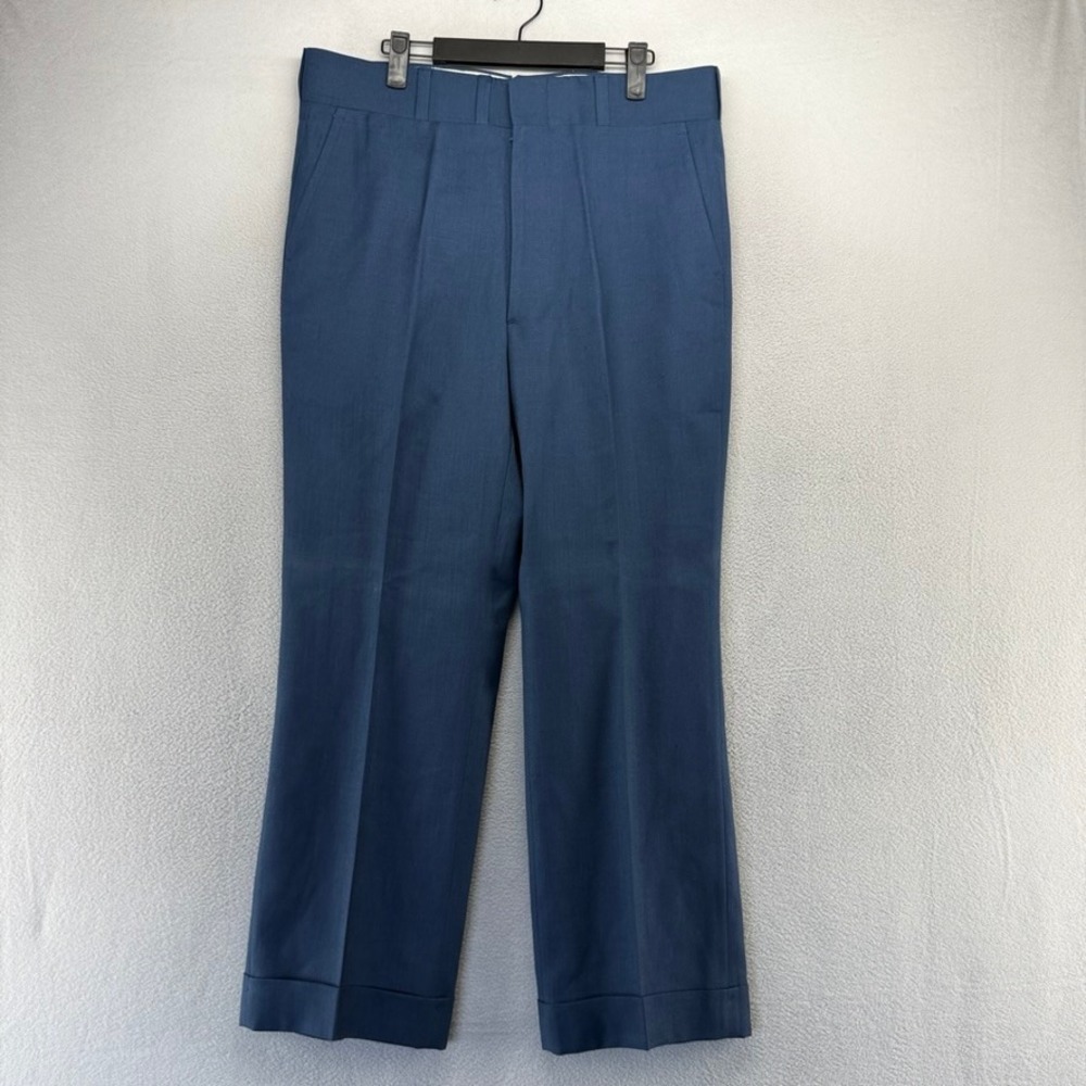 Vintage Claymore Slacks mens 36 Fit 34x29 Blue Talon Poly Linen 70s Pants NEW